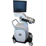GE Vivid E9 ultrasound machine on a cart